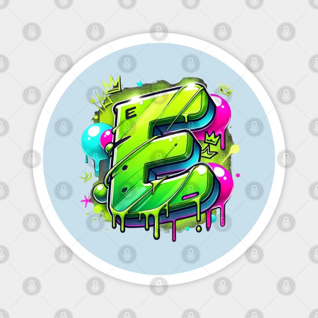 Graffiti Letter E – Neon Slime Drip Street Art Design Magnet by Anne Lee